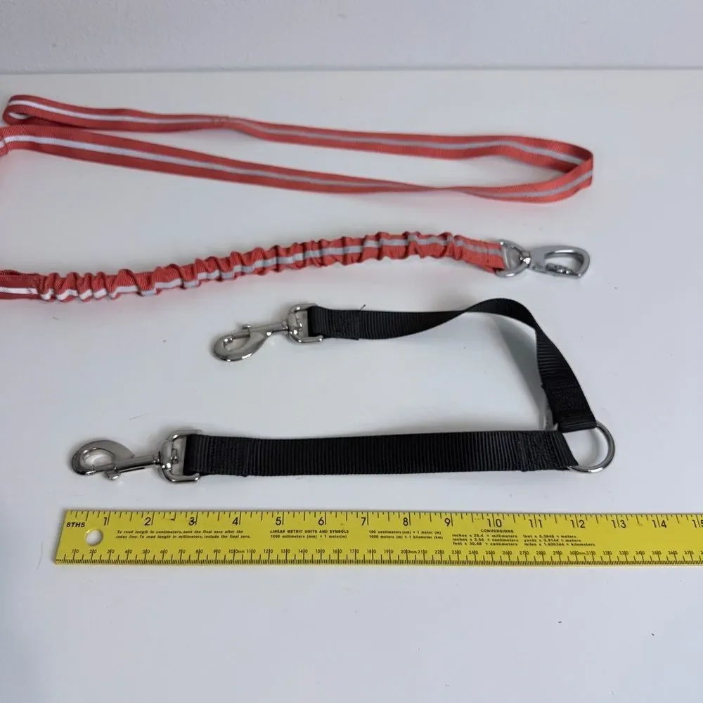 Orange Reflective 65” Bungee Dog Leash & Black Coupler Set